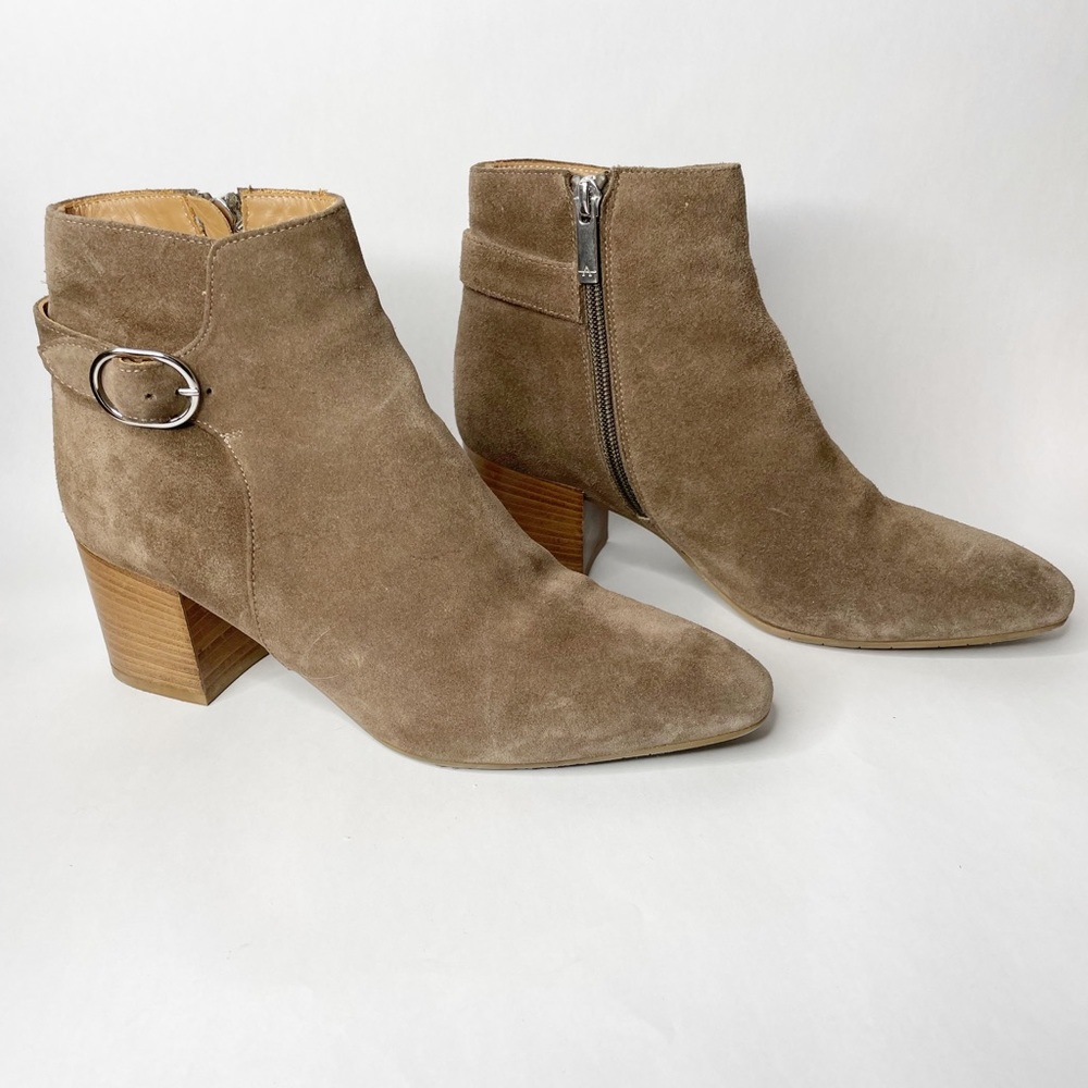 Aquatalia Tacey Tan Suede Buckle Waterproof Ankle Bootie Size 9.5